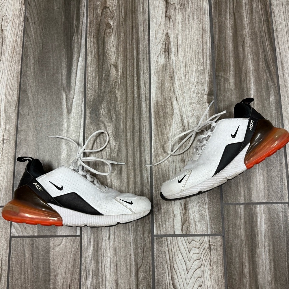 Nike Air Max 270 White and Black Sneakers with Orange Accents